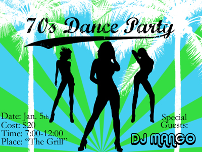 70's Dance Party Invitation. Click to enlarge