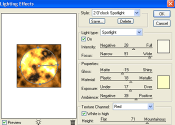 Photoshop Lighting Effect properties